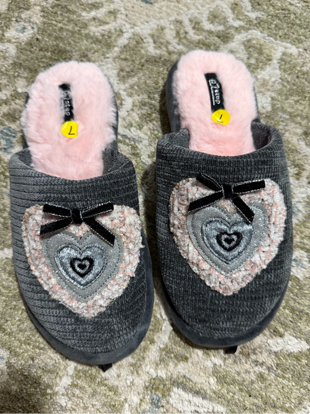 Kids Gray & Pink Heart Slip-On Slippers